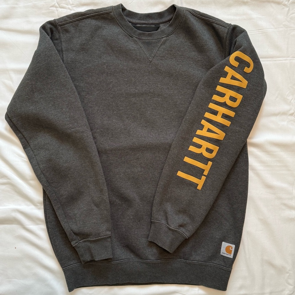 NWOT Carhartt Crewneck Sweatshirt Dark Gray Logo Sleeve Size Small